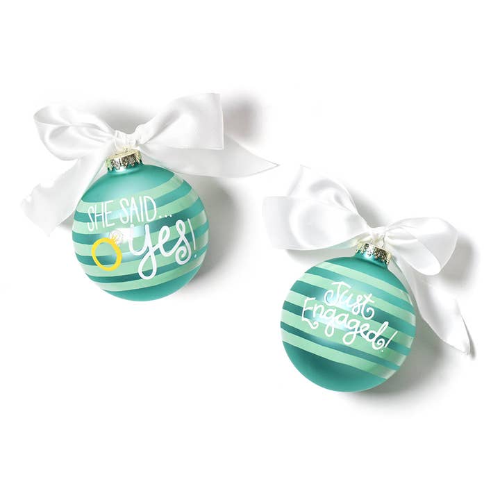 She Said Yes Just Engaged Glass Ornament for wholesale by Coton Colors