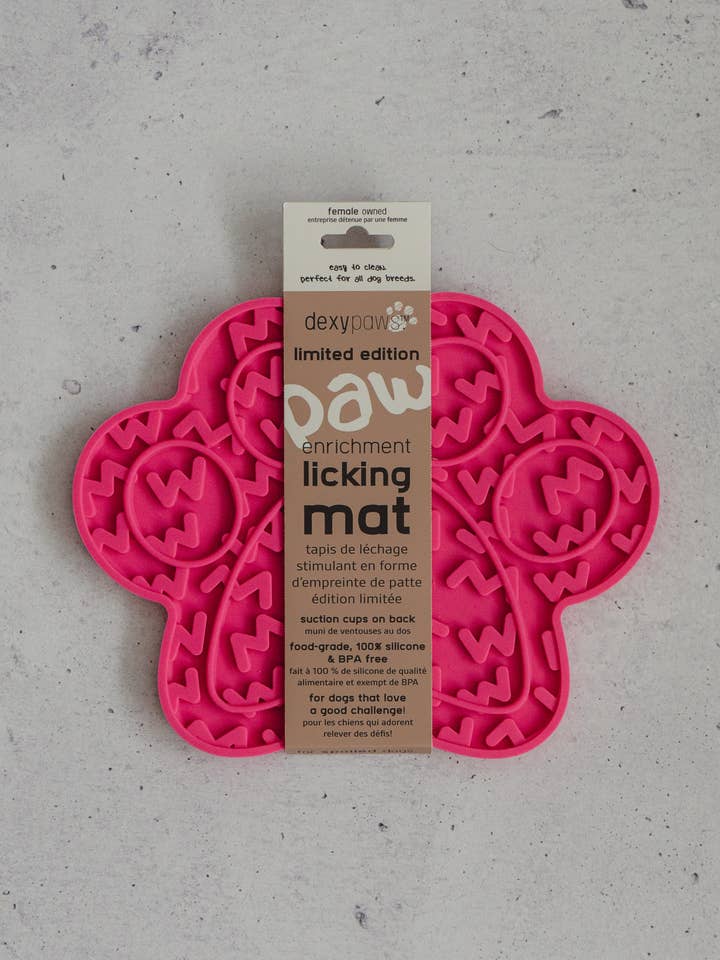 Hot Pink Paw Print Enrichment Lick Mat for wholesale by dexypaws