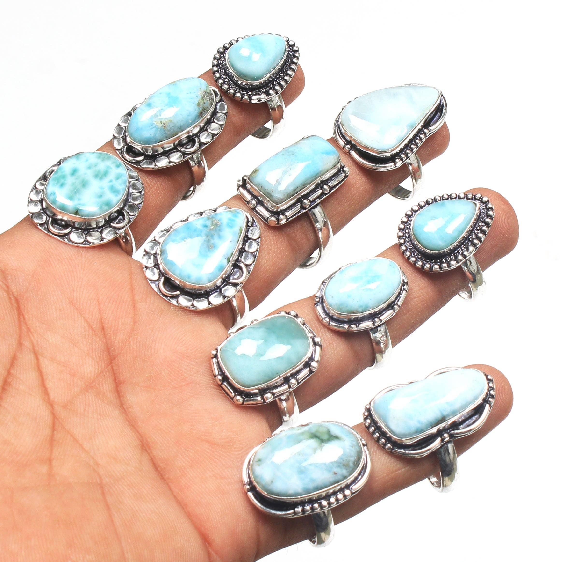 Handmade Jewels - Wholesale Cocktail/Statement Ring - Handmade Silver-Plated Larimar Rings – Minimalist Ocean-Inspired Jewelry (Natural Larimar)2