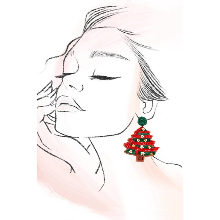 JOSSLYN by wall to wall - Wholesale Dangle Earrings - CHRISTMAS TREE HOLIDAY SEEDBEAD EARRINGS | 91E085120