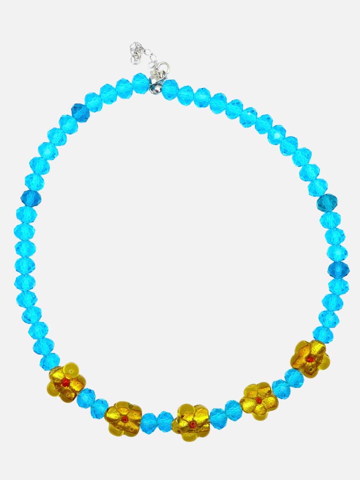 5 Gele Bloemen & Turquoise Kralen voor wholesale door Le Club Olive