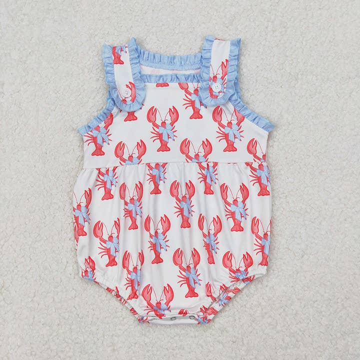 Baby Infant Girls Crawfish Bows Straps Rompers for wholesale by Aier Wholesale