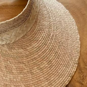 Natural palm leaf sun visor with a generous 5-inch brim for wholesale on Faire7