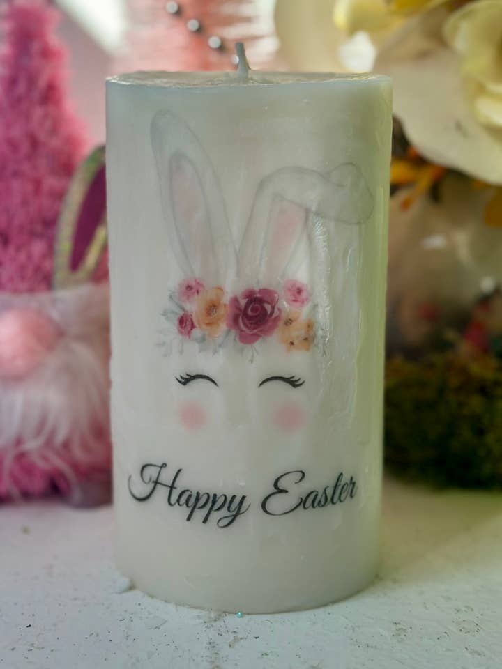 Vela pilar alta con forma de conejito de pascua, color ciruela para venta al por mayor de Peaceful Vibes Essential