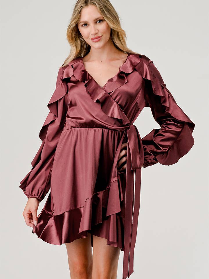 Satin Ruffle Dress: WD61128 for wholesale by GeeGee x Lovelo