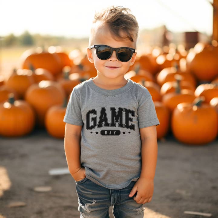 Initial Request - Wholesale Screen Printed T-Shirt - Kids - Game DAy Gray Short SLeeve Tee for Boys or Girls