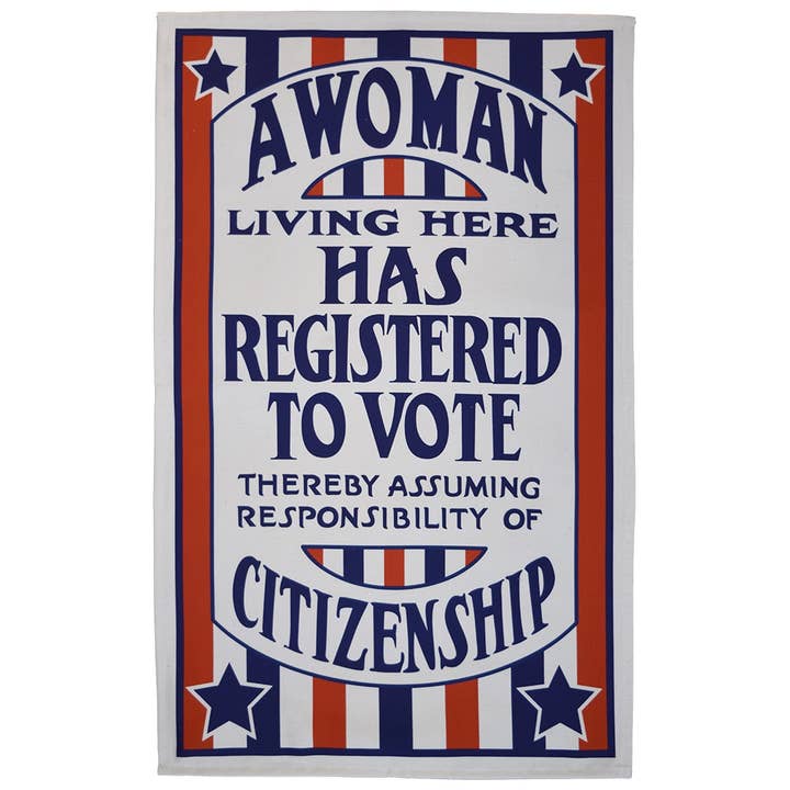A Woman Registered to Vote Linen Union Tea Towel for wholesale by Radical Tea Towel