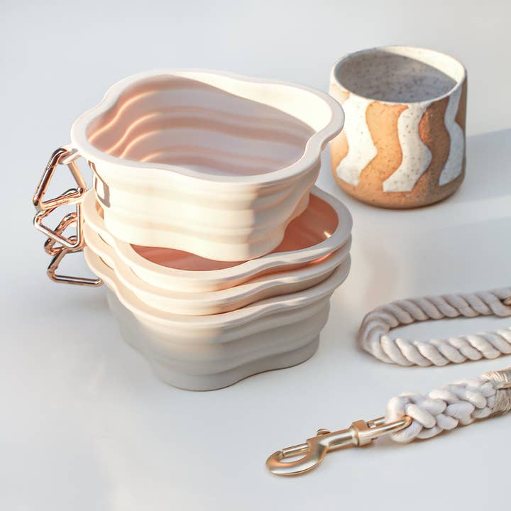Bop Pop Pets - Wholesale Pet Bowl - Cat/Dog - Collapsible Water Bowl Silicone BPA Free | Boho Beige2