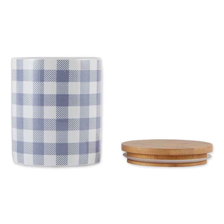 Welcome Home Unbeatable Deals - Wholesale Canister Set - Stonewash Blue & White Buffalo Check Ceramic Canister Set