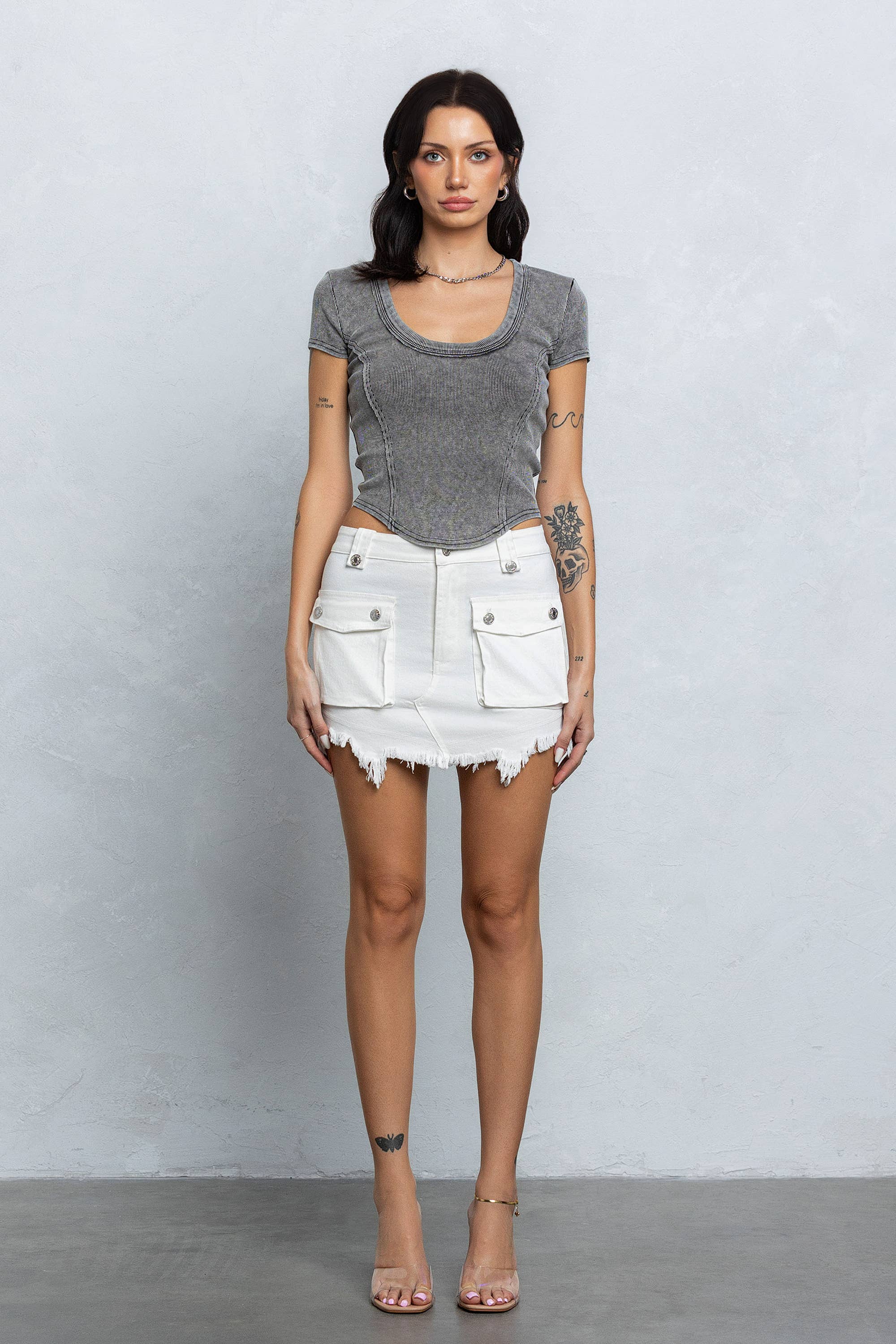 No Vacancy - Wholesale Knit Top - Women's - Washed rib deep u-neck crop top1