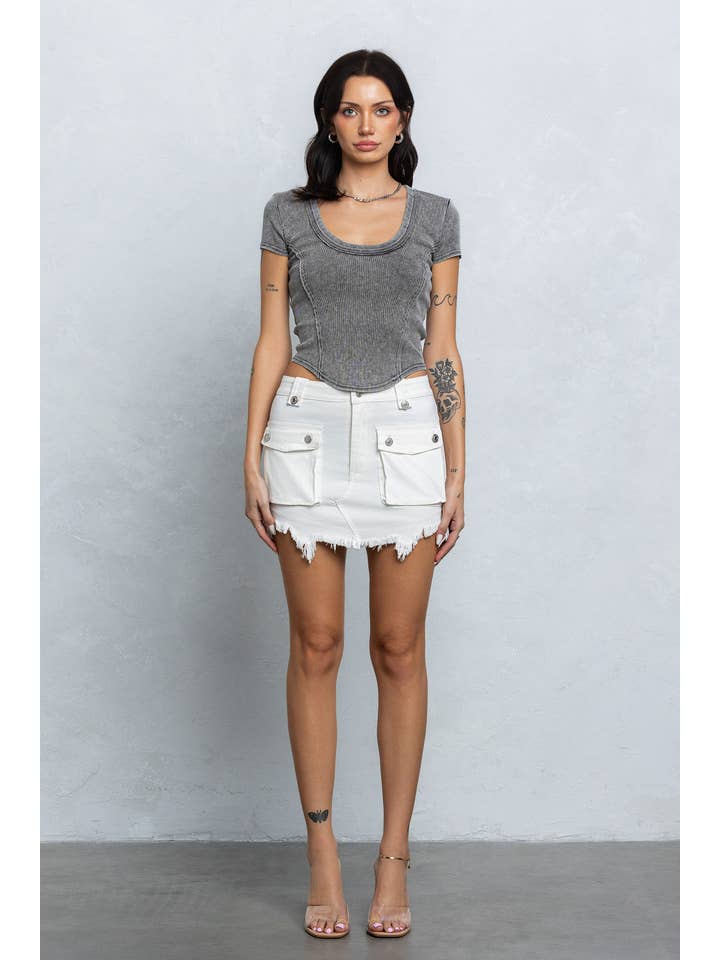 No Vacancy - Wholesale Knit top – Women's - Washed rib deep u-neck crop top1