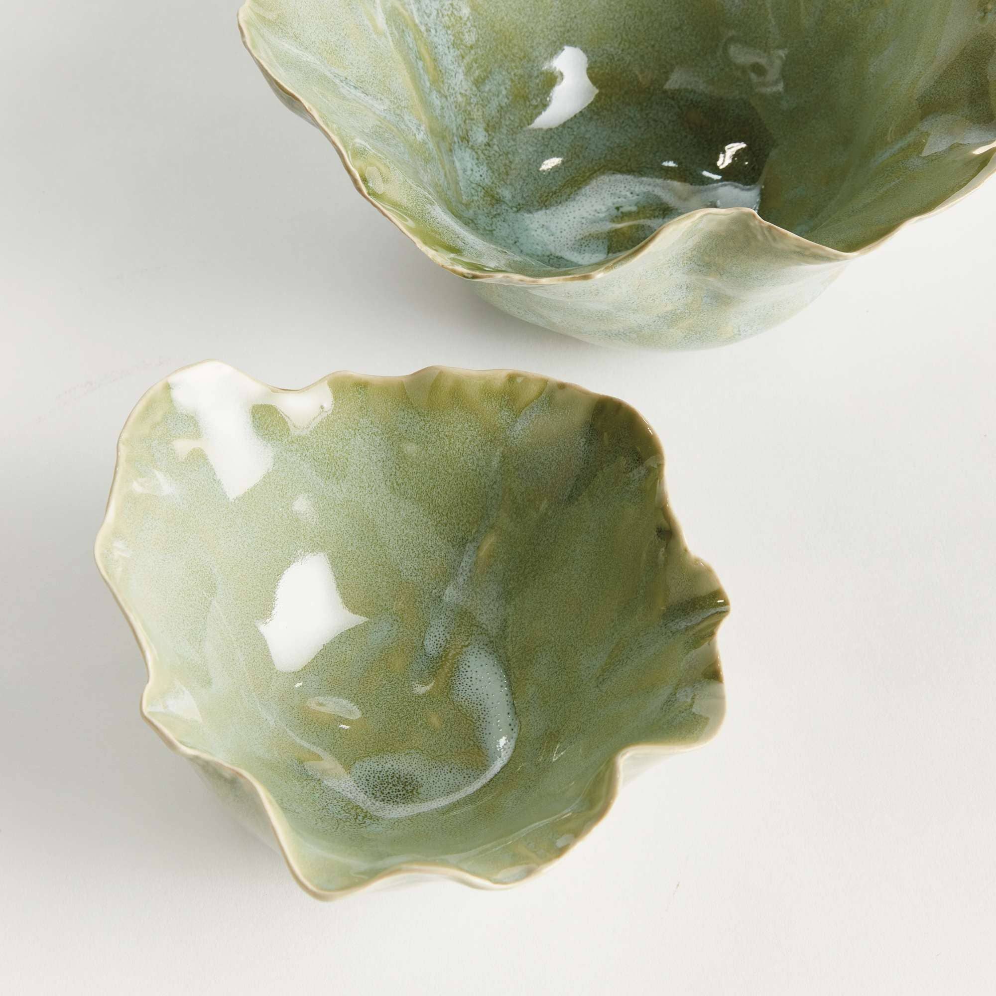 Napa Home & Garden - Wholesale Decorative Plate/Dish/Bowl - Morgan Decorative Bowls, 2pc - Seafoam Ceramic w/ Drain Hole1