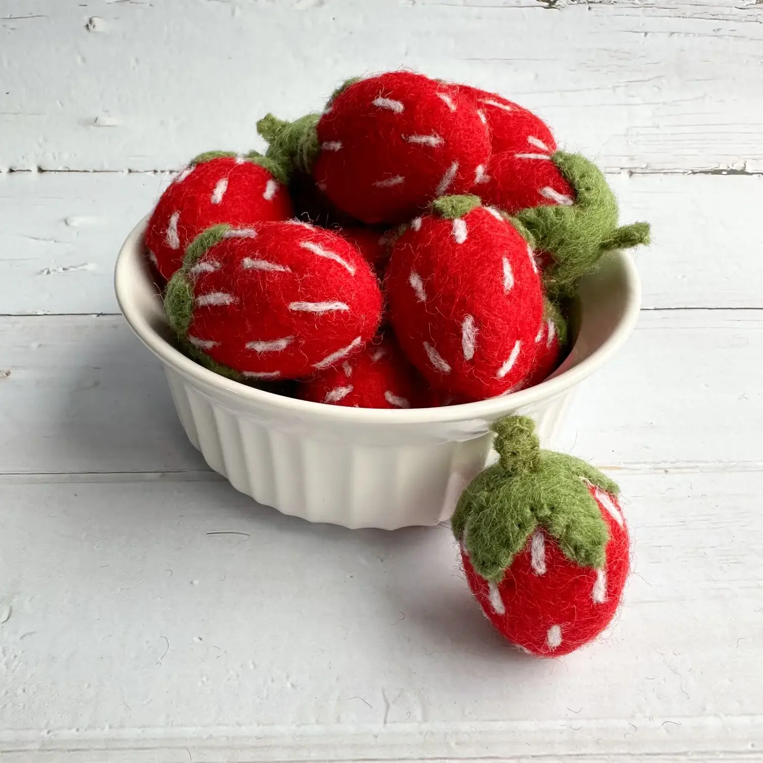 Sewing Seeds Play - Wholesale Decorative tabletop object - One Red Felt Strawberry With Forest Green Stem1