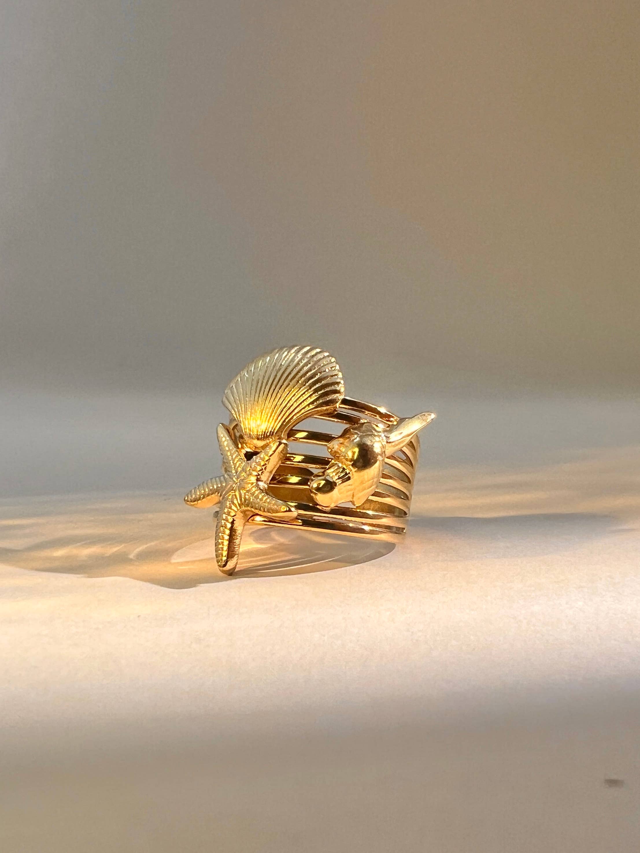 COSMOS – Großhandel Cocktail-/Statement-Ring – Verstellbarer Edelstahlring Seestern Muschel3