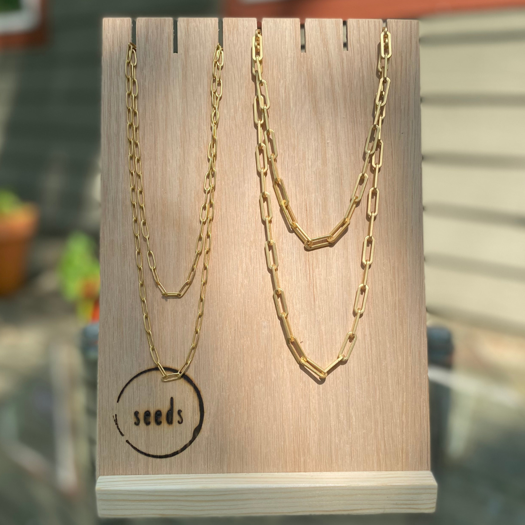 Seeds - Wholesale Link & Chain Necklace - Matte Gold Classic Paperclip Chain Necklace0
