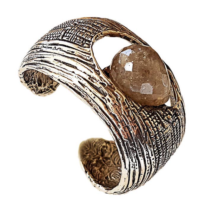 925 Sterling Silver Rigid Bracelet with Rutilated Quartz (BA014) for wholesale by Mandile Gioielli