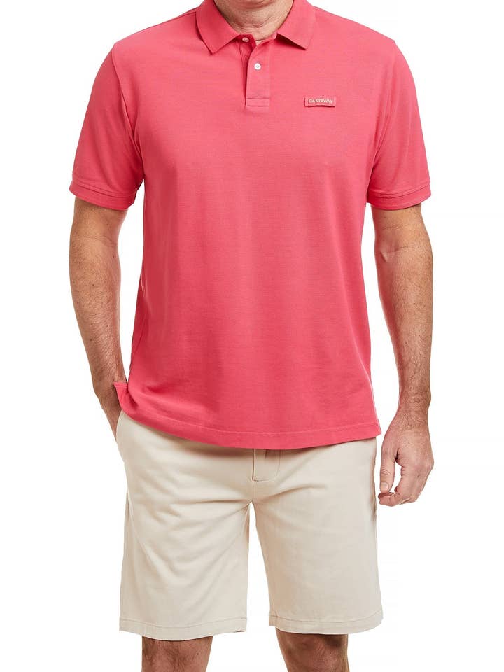Onshore Poloshirt Sunset Red voor wholesale door Castaway Clothing Nantucket Island