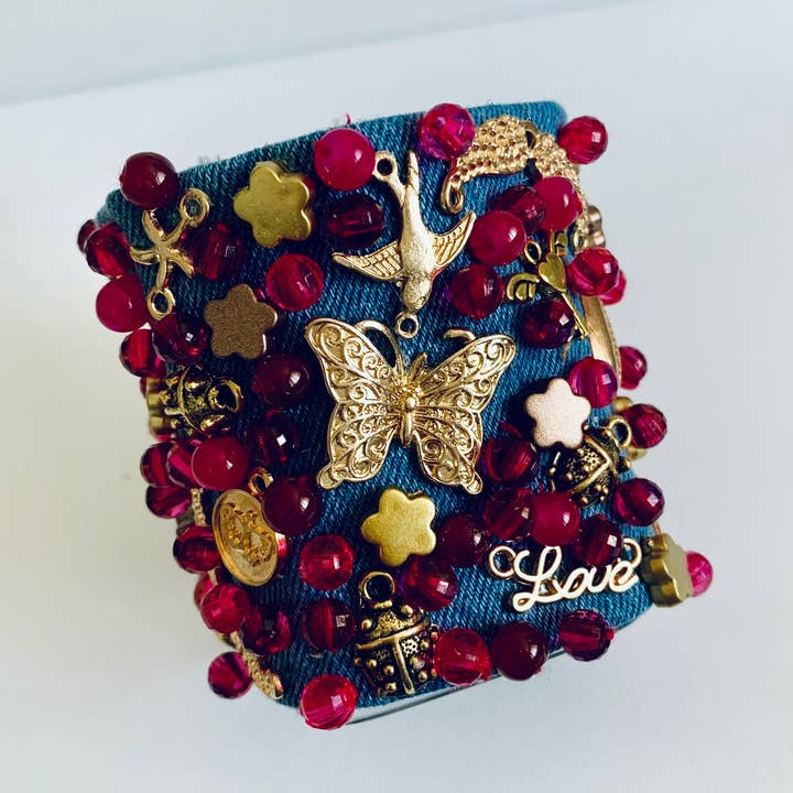 Mariposa Denim Bracelet with Charms and Beads–Boho Chic and other Purchase Wholesale denim material. Free Returns & Net 60 Terms on Faire trending on Faire.