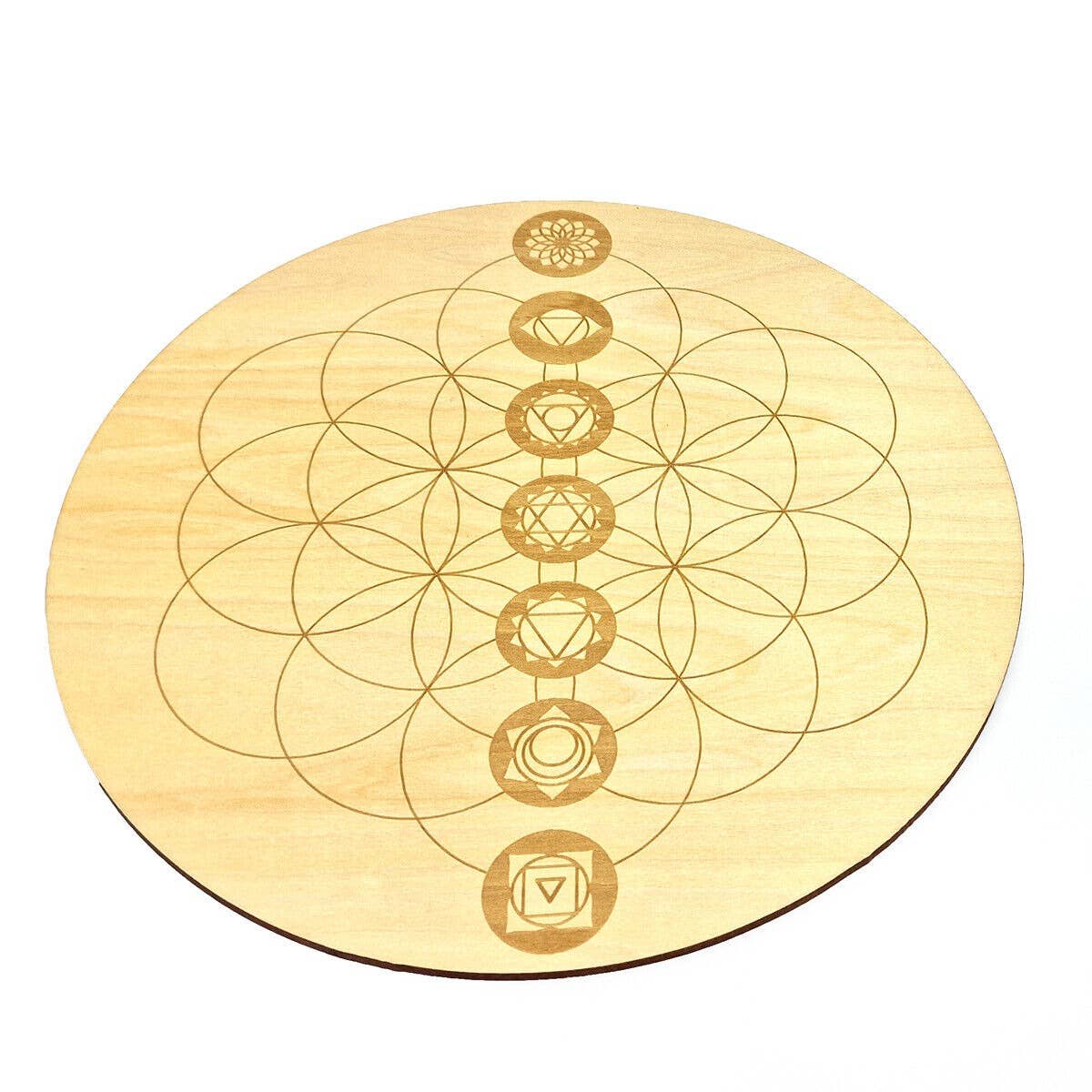 Shamans Crystal - Wholesale Crystal Grid - Crystal Grid Plates Round In Wood, 20cm Wide, Flower of Life15