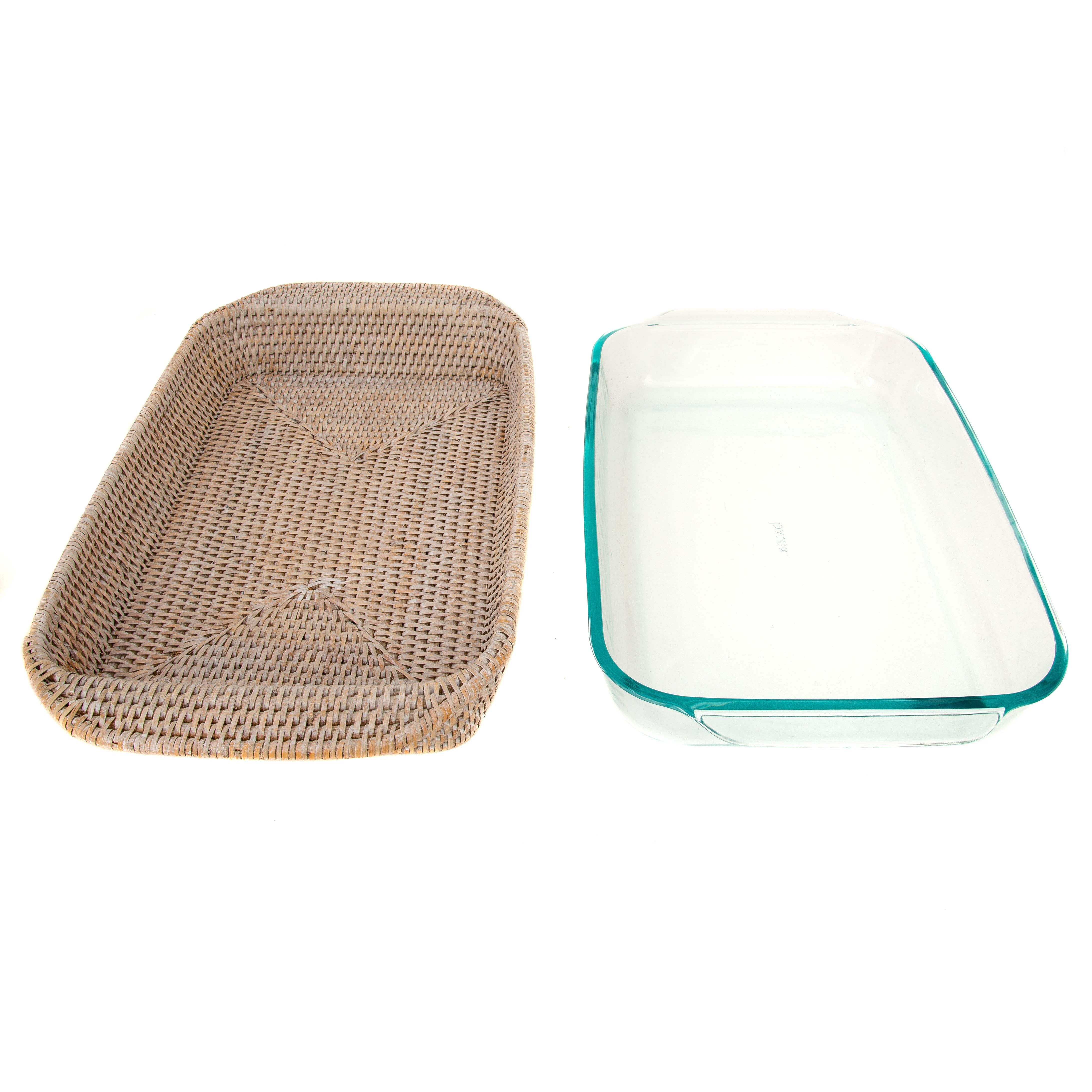 Artifacts Trading Company - Wholesale Basket - Rattan Rectangular Baker Basket with Pyrex – 13 Inch5