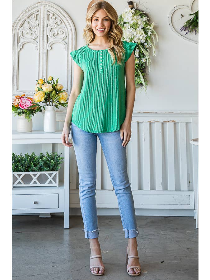 7th Ray – Engroshandel Strikket top - Dame – Solid Rib Knap-Front Flæseærme Top T515631