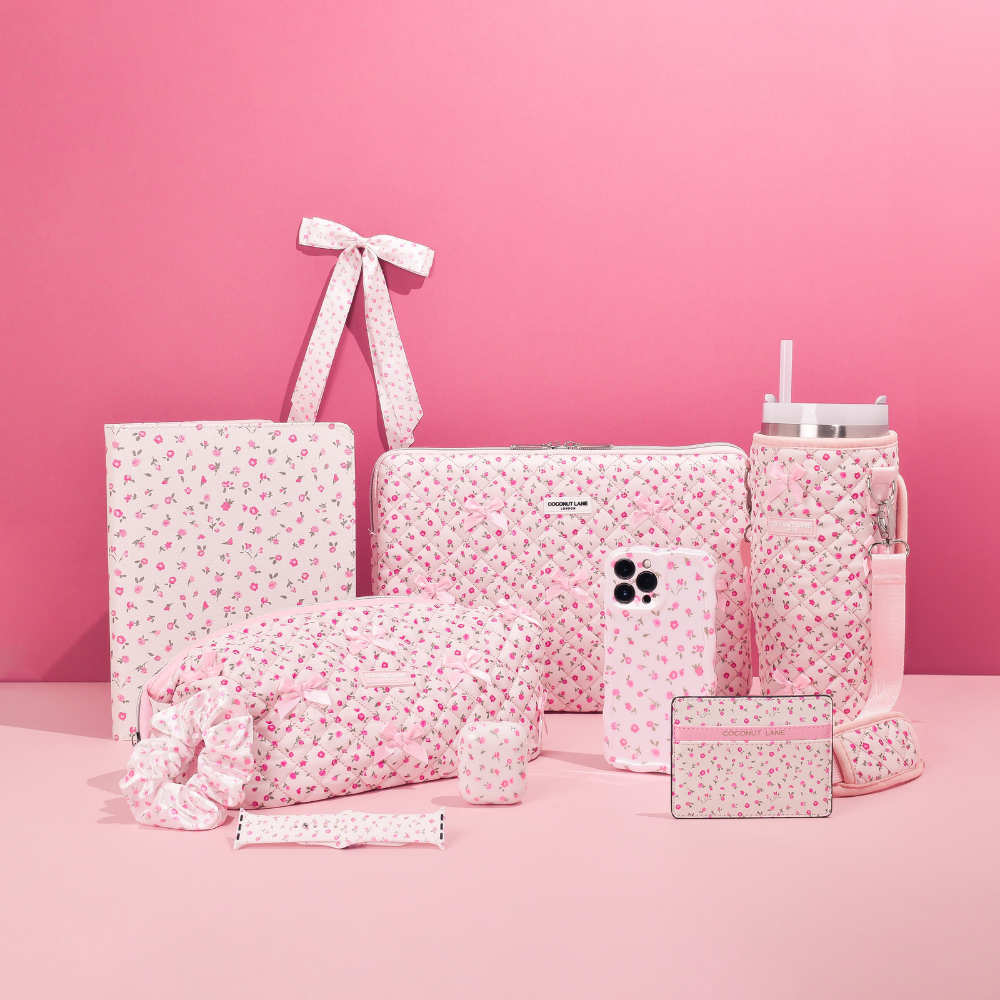 Coconut Lane - Vente Trousses de maquillage/cosmétique - Pochette Magic Lifestyle - Fleurs aquarellées roses matelassées11