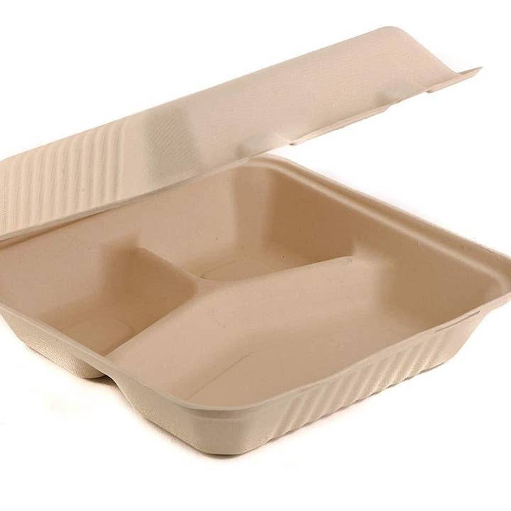 8x8 Eco-Friendly 3 Compartment Disposable Containers for wholesale by EcoQuality