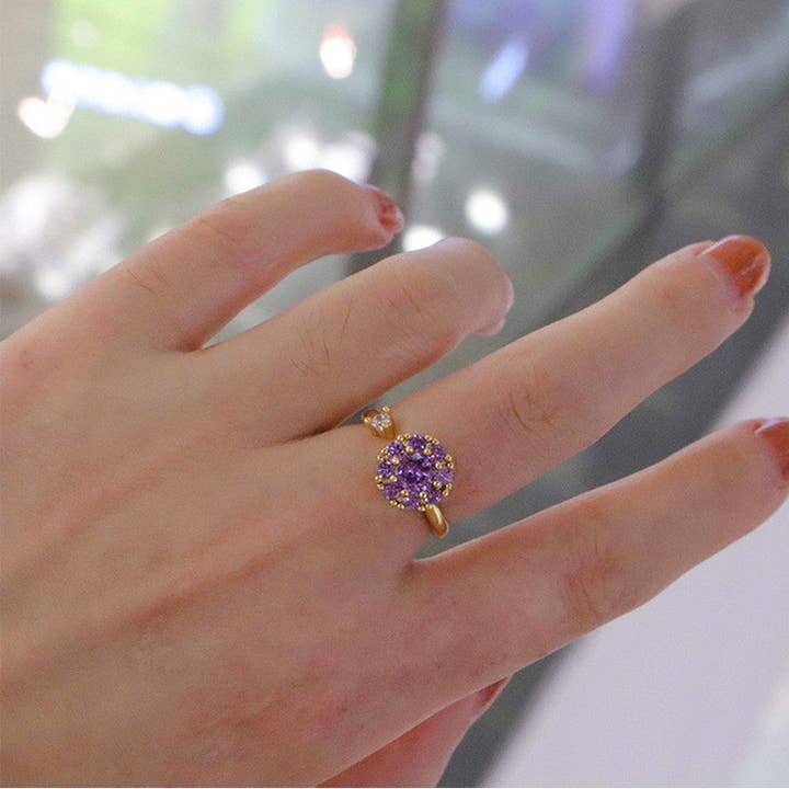 Perimade & Co. LLC - Wholesale Band/Stacked Ring - Purple Flower Anxiety Fidget Spinner Ring in Solid Copper
