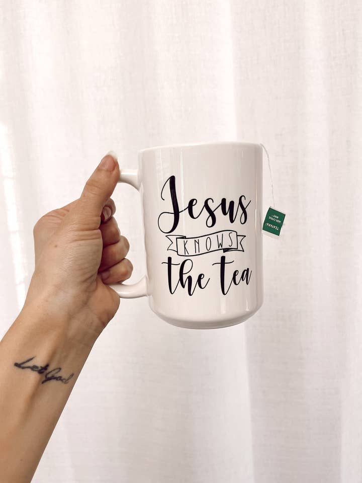 Jesus Knows The Tea 15 oz. Mug for wholesale by Honey Soul LLC