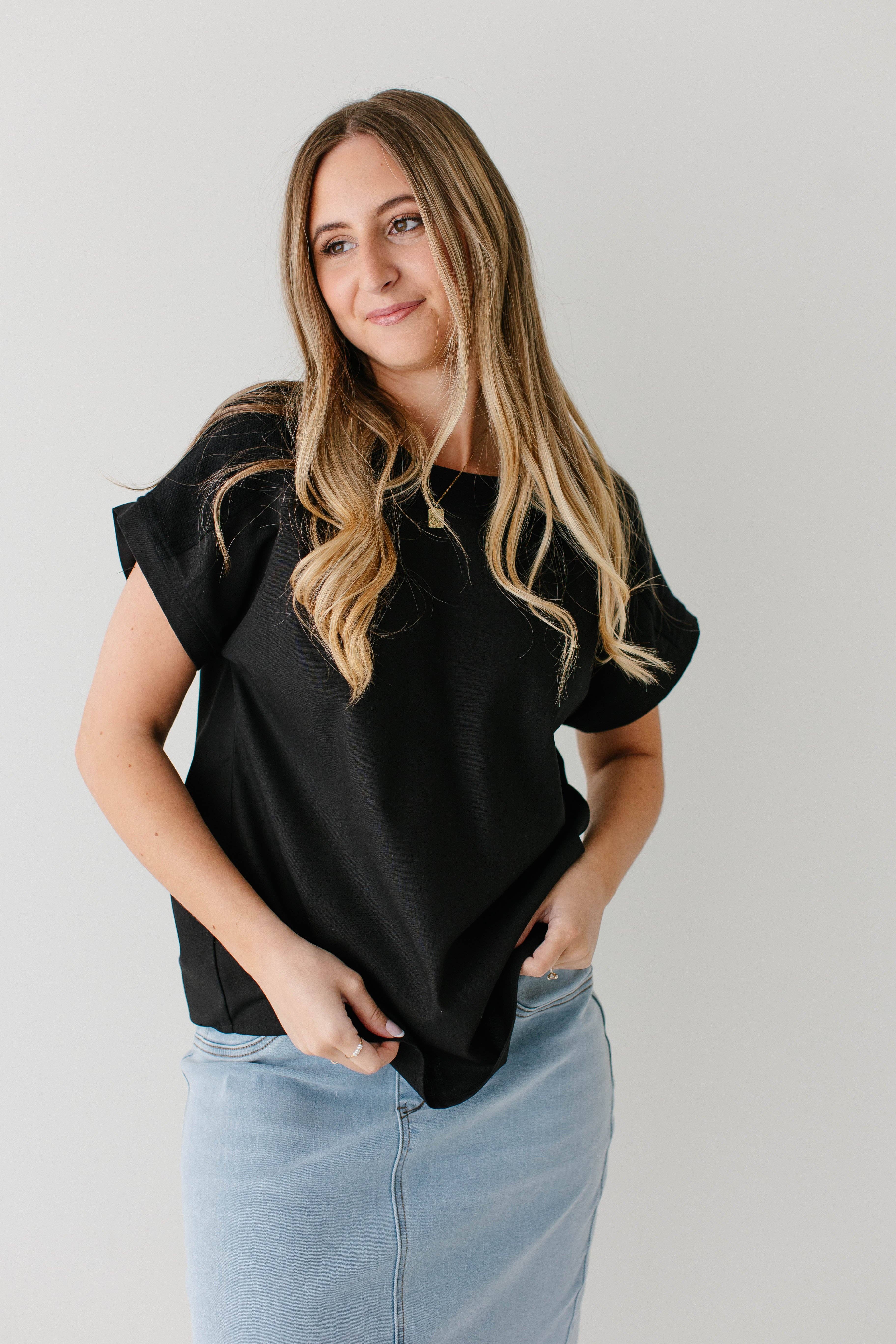 Black 'Callie' Linen Blend Dolman Sleeve Top FINAL SALE for wholesale on Faire0