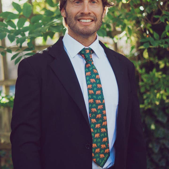 Green Papa Bear Neck Tie Funny Novelty Necktie Gift for Dad Formal for wholesale on Faire
