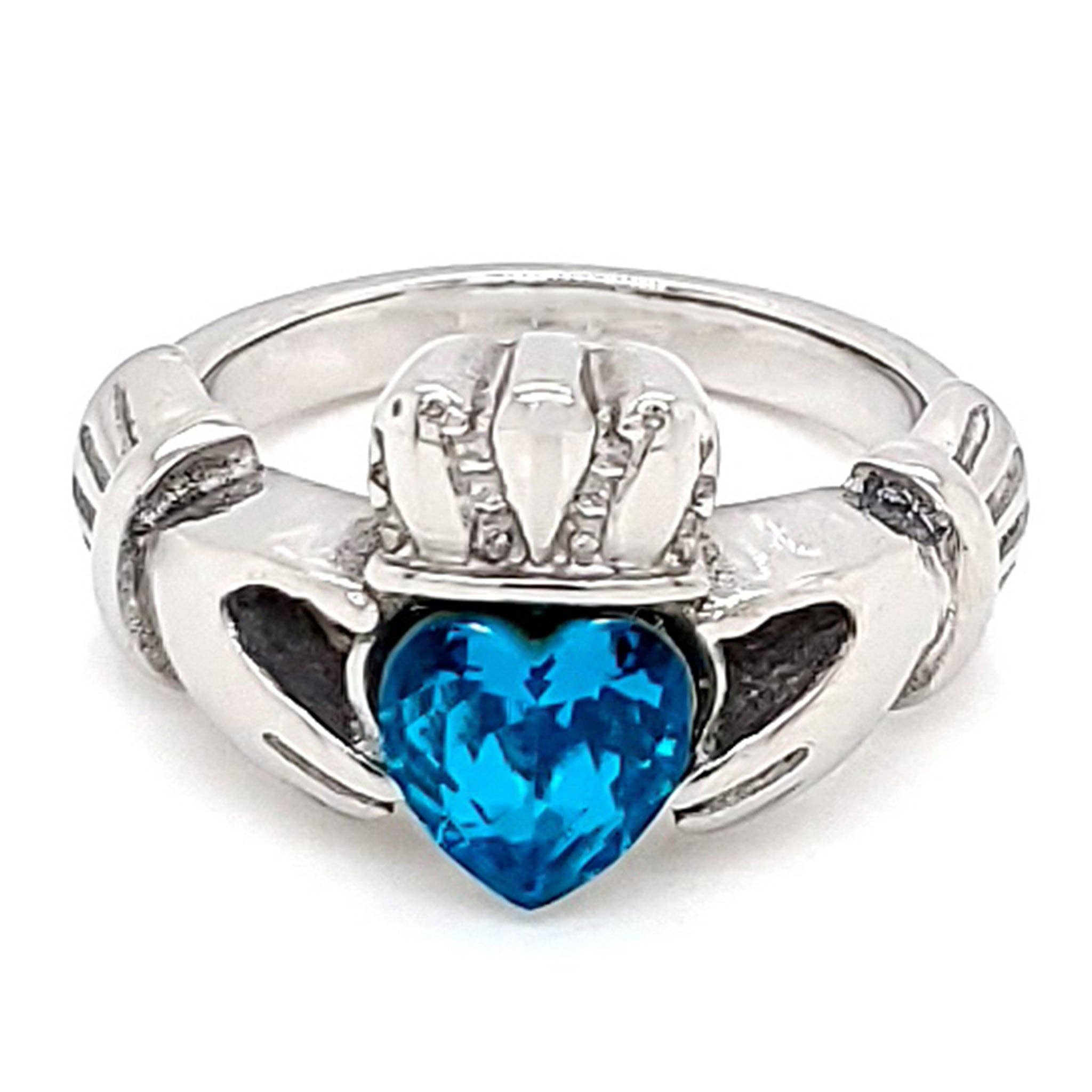 WJW – wholesale Multi-stone ring – White Gold over Brass Claddagh with CZ Birthstone Ring 34