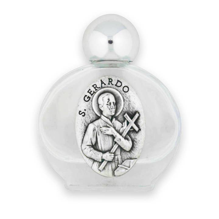 Village Gift Importers – wholesale Vattenflaska – Liten helig vattenflaska i glas med Saint Gerard-medalj