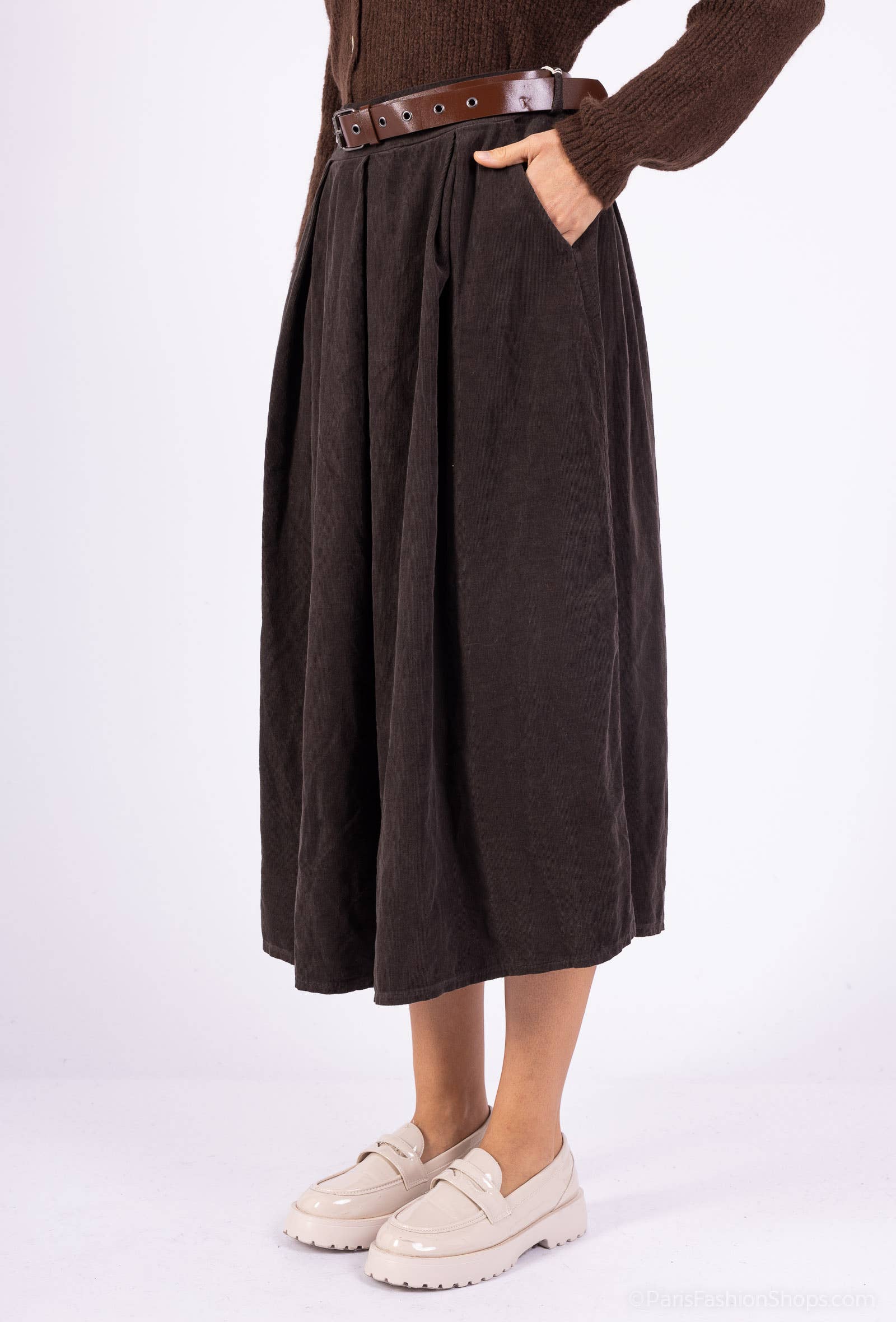 Mimi & Gogo - Wholesale Skirt - Women's - Velvet Skirt With Belt @8855_JuVCeinture11