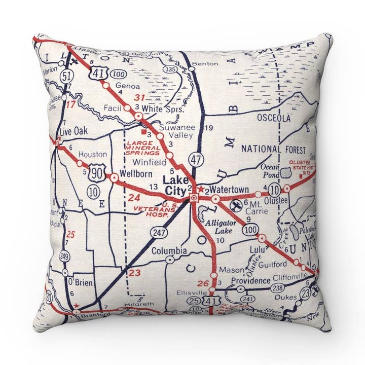 Lake City Florida Map Pillow – 18" Square Throw Pillow for wholesale by Daisy Mae Designs