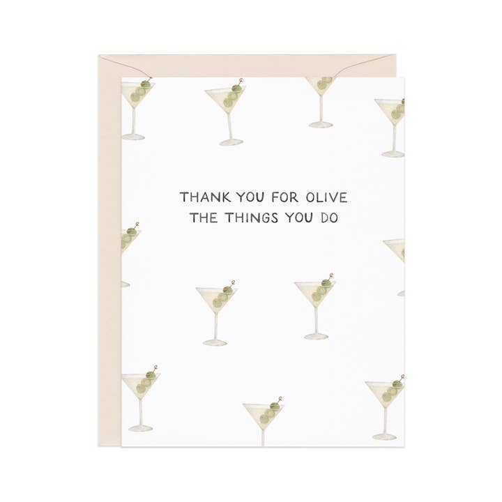 Amy Zhang - Wholesale Thank You Card - Olive The Things Martini — Cocktail Pun Thanks Card1