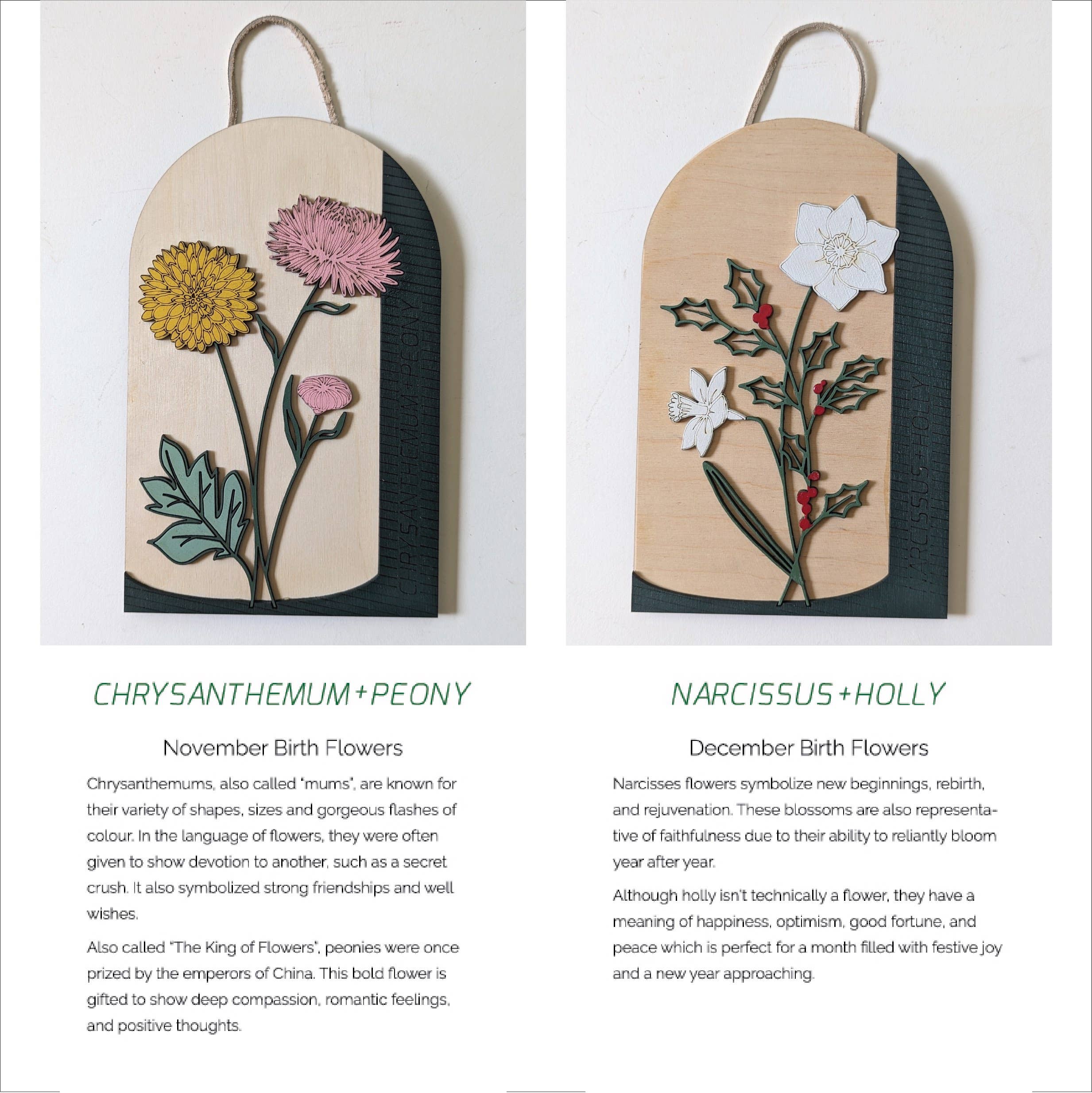 Makery Maven Co. - Wholesale Wall Accent - Birth Flower Wall Art | Individual Months of Collection4