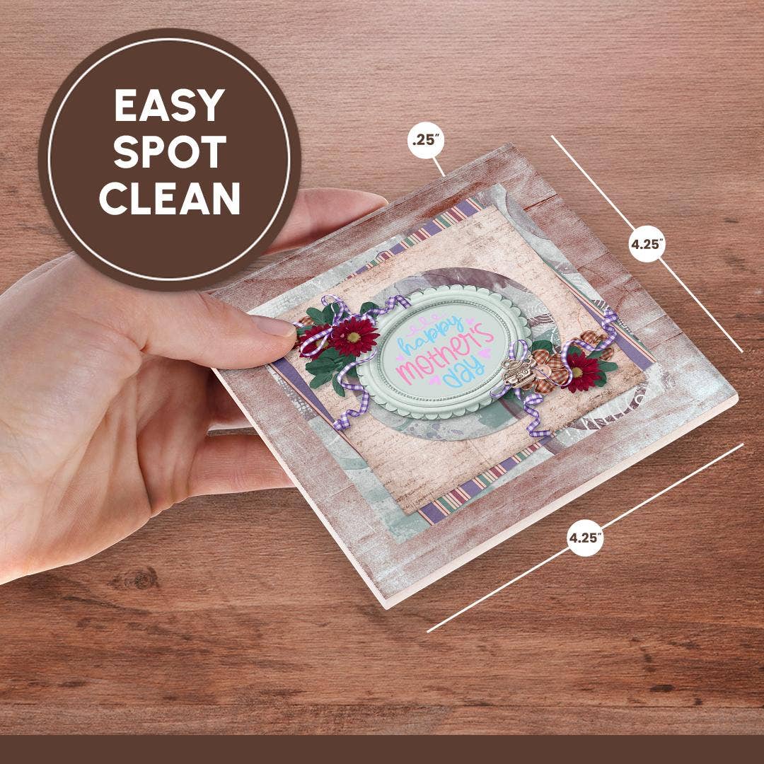 3dRose - Wholesale Onderzetters - 3dRose, Afbeelding van Moederdag in Flora Ronde Lijst, Theepot en Kopje Bedel, Onderzetter6