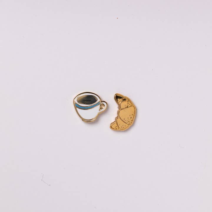 Yellow Owl Workshop - Wholesale Stud/Post Earrings - Croissant & Coffee Earrings - Gold Statement Studs
