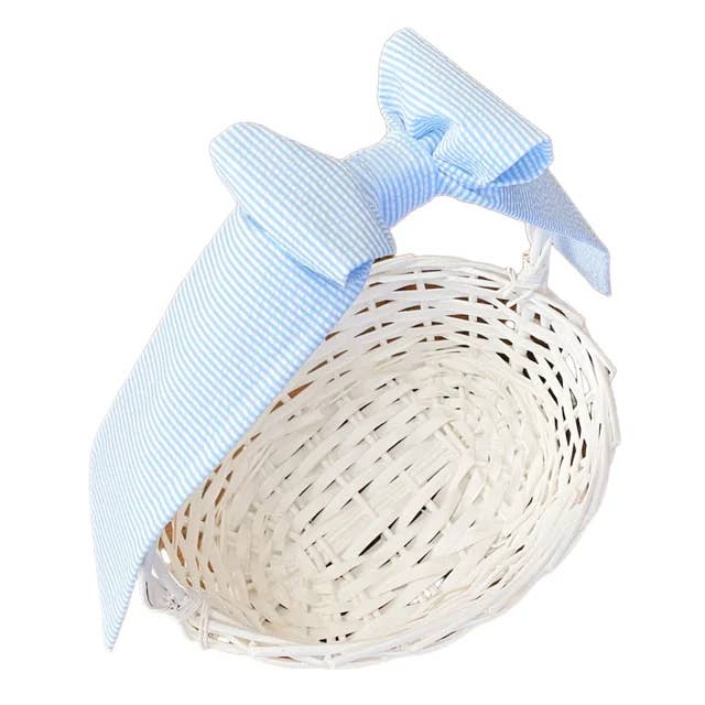 Blue Seersucker Basket Bow for wholesale by The Bow Next Door