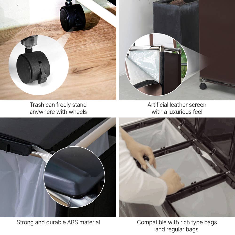 senseQ – wholesale Papperskorg/papperskorg – 3 i 1 96L Enkel Passform Rik Återvinningsbehållare med Lock, Hjul3