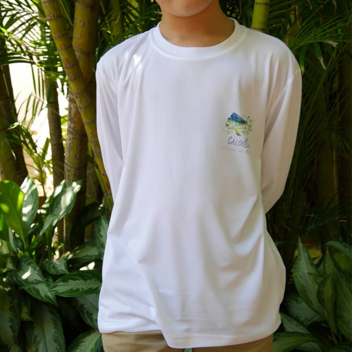White Caloosa Kids "Mahi" UPF 50 Ultra Comfort Shirt for wholesale on Faire