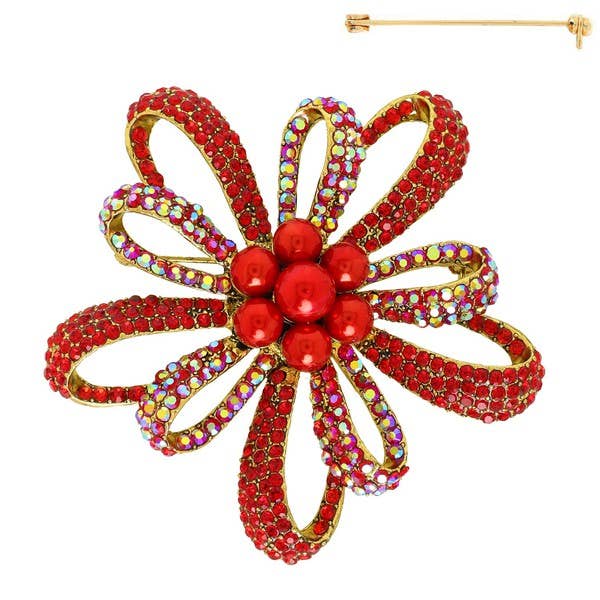 anbfashion - Wholesale Brooch - VINTAGE FLORAL CRYSTAL RHINESTONE BROOCH PIN P13540