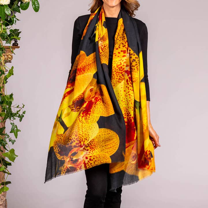 The Orchid Trilogy - Yellow Orchid Cashmere and Silk Wrap for wholesale by Black