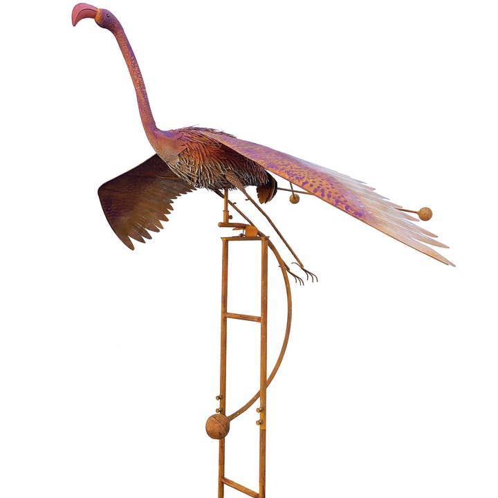 Big Rustic Metal Flying Flamingo Rocker Balancer Garde Stake for wholesale by Continental Art Center