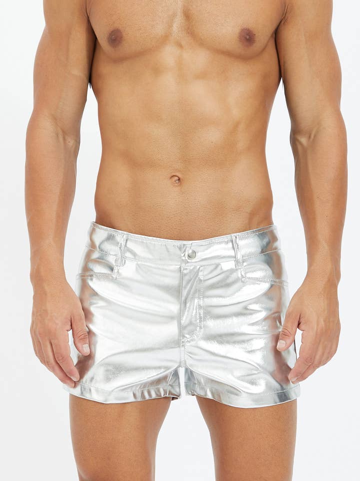 "STUD" Silver Leatherette Short for wholesale by Project Claude