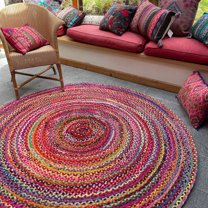 Second Nature Online – Engroshandel Løst tæppe – SUNDAR rundt tæppe i flere farver flettet af genanvendt stof3