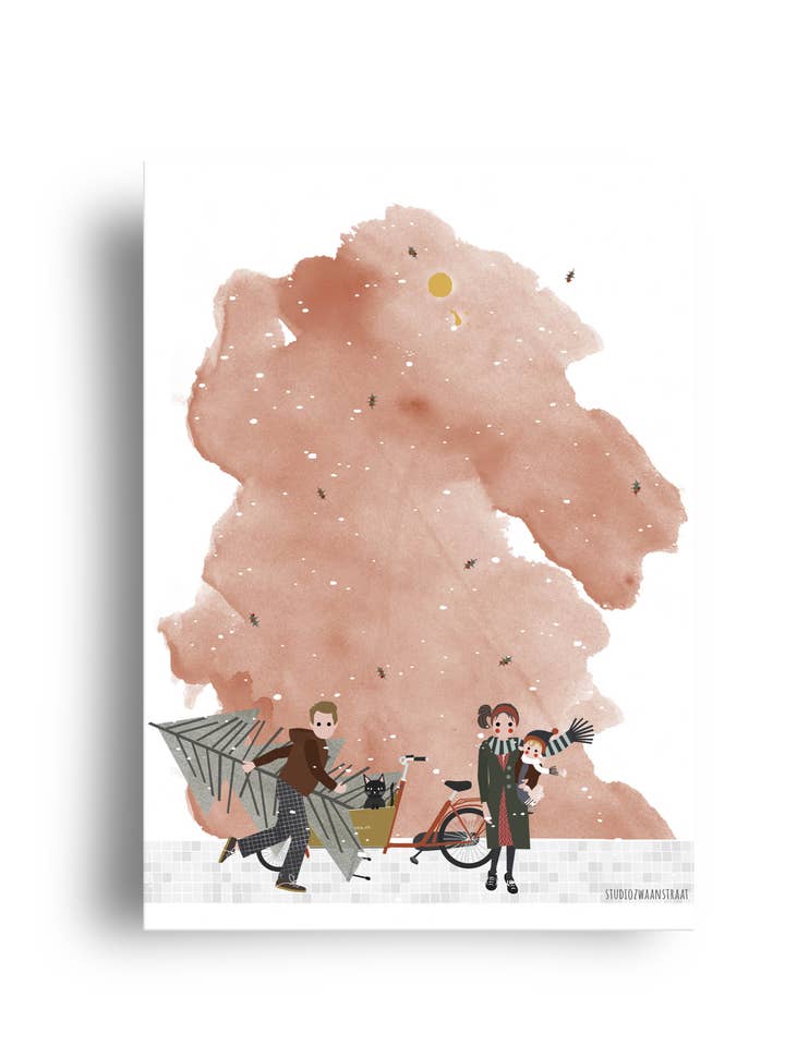 cartolina - serie natalizia - cargo bike per la vendita all'ingrosso da parte di STUDIOZWAANSTRAAT