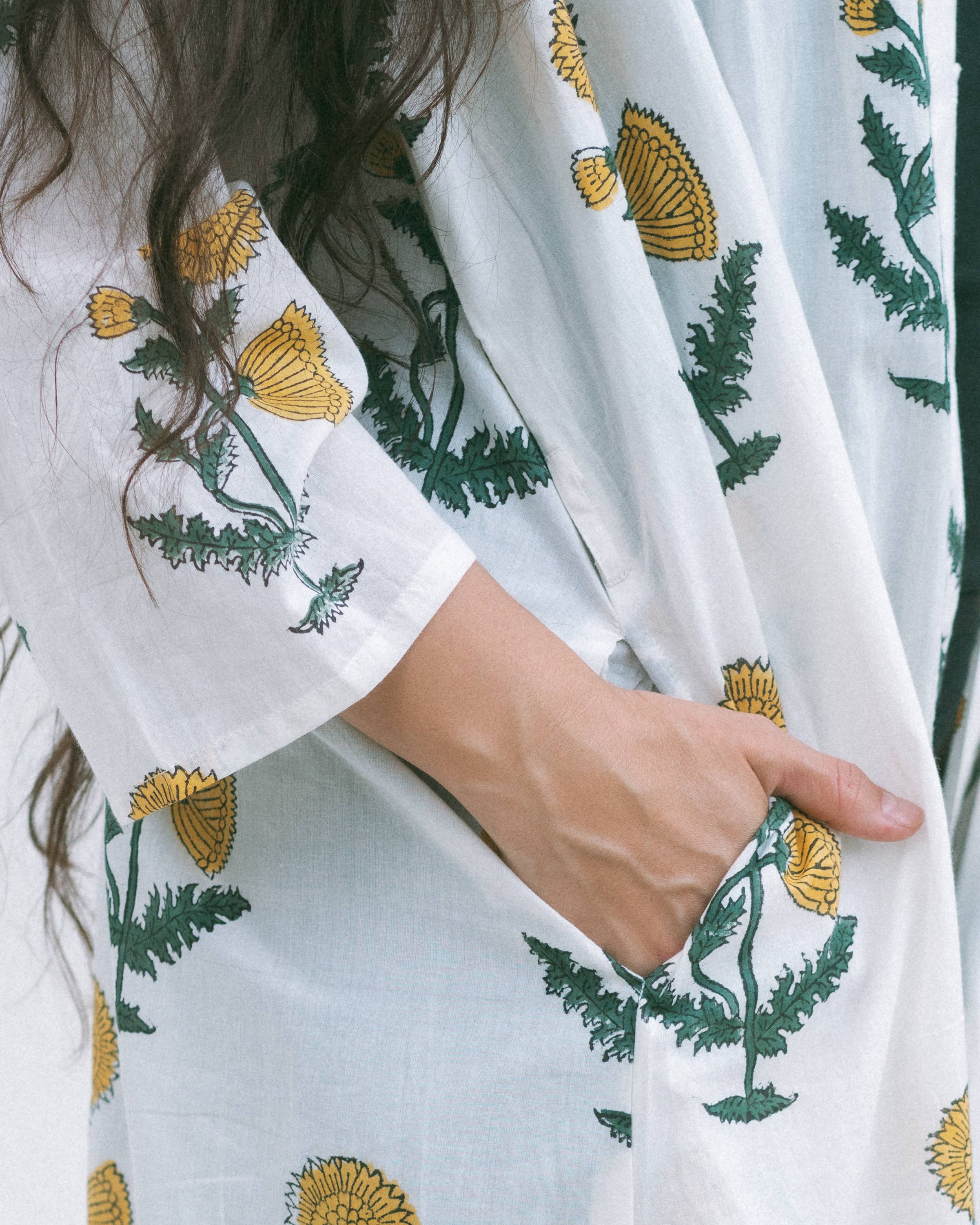 Devi Shop - Wholesale Robe - Women's - Cotton Block Print Robe ~ Yellow Poppy1