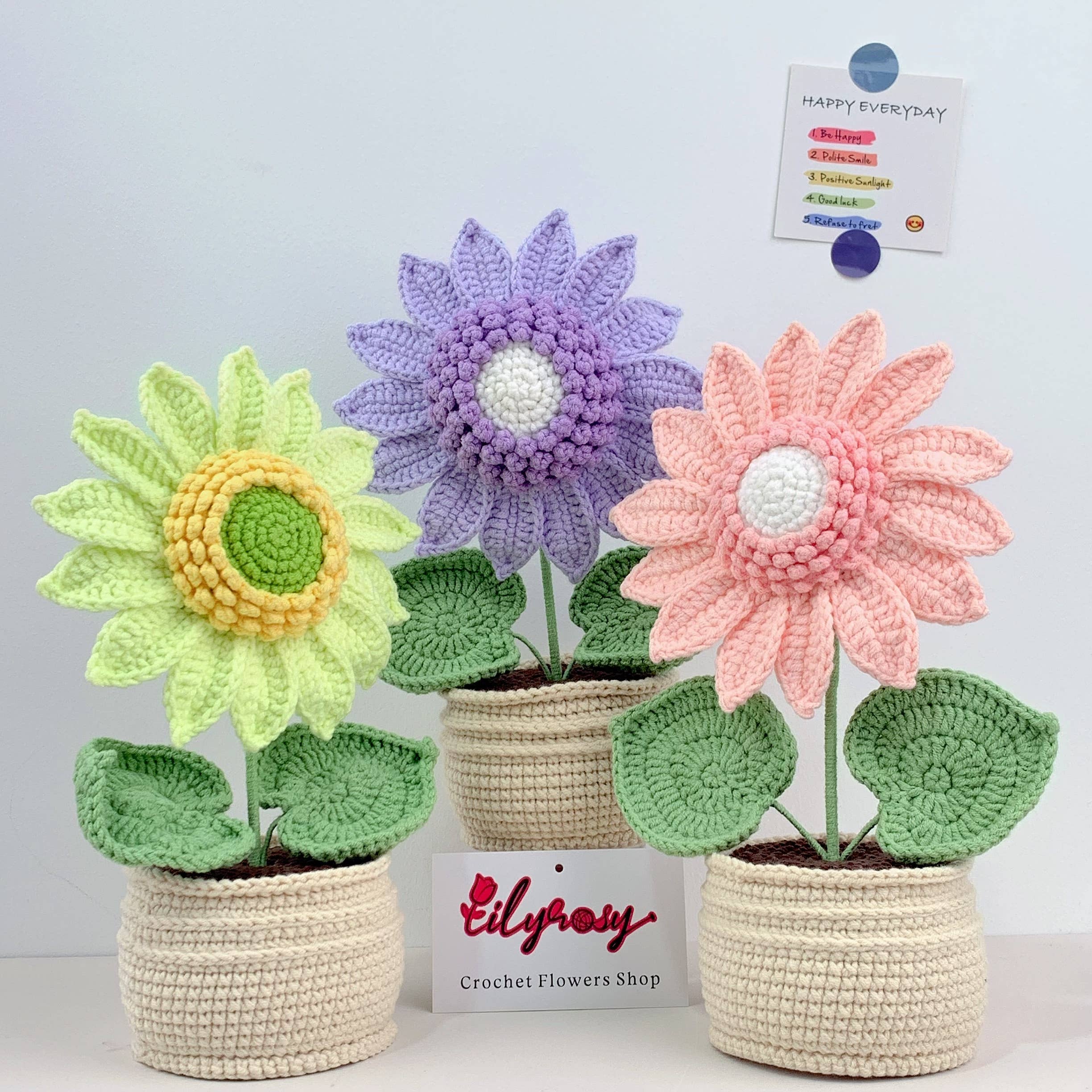 Lilyrosy(Duty free) - Wholesale Artificial Flowers - Crochet Sunflower plant pot, Handmade Valentine's Day gift